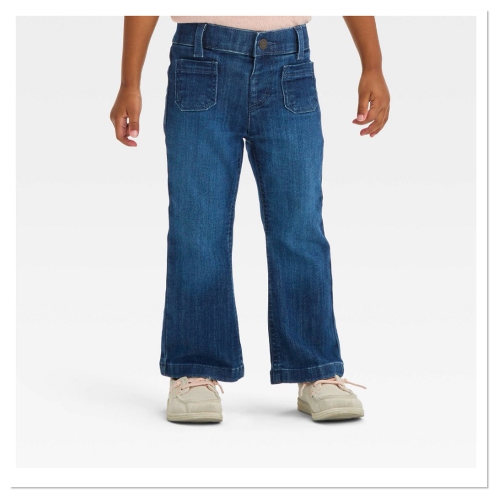 Cat & Jack Toddler Girls Patch Pocket Dark Blue Kids Jeans